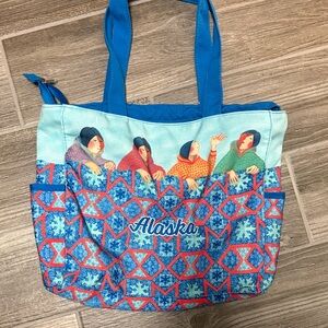Alaska Themed Blue and Red Tote Bag